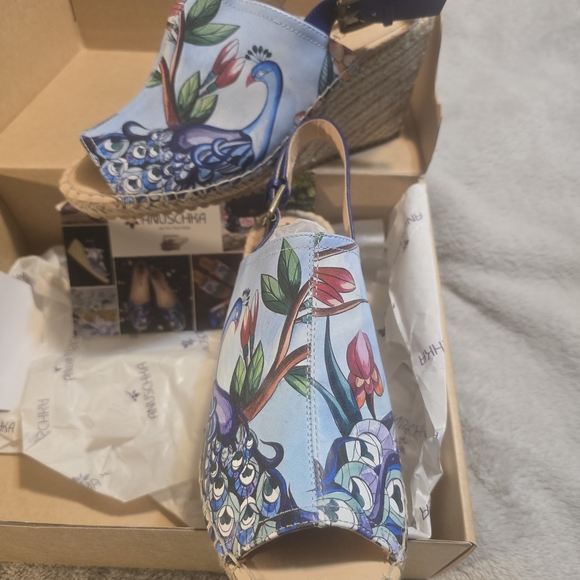 Anuschka Women's Floral Wedge Sandals - Blue and Tan - Picture 4 of 6